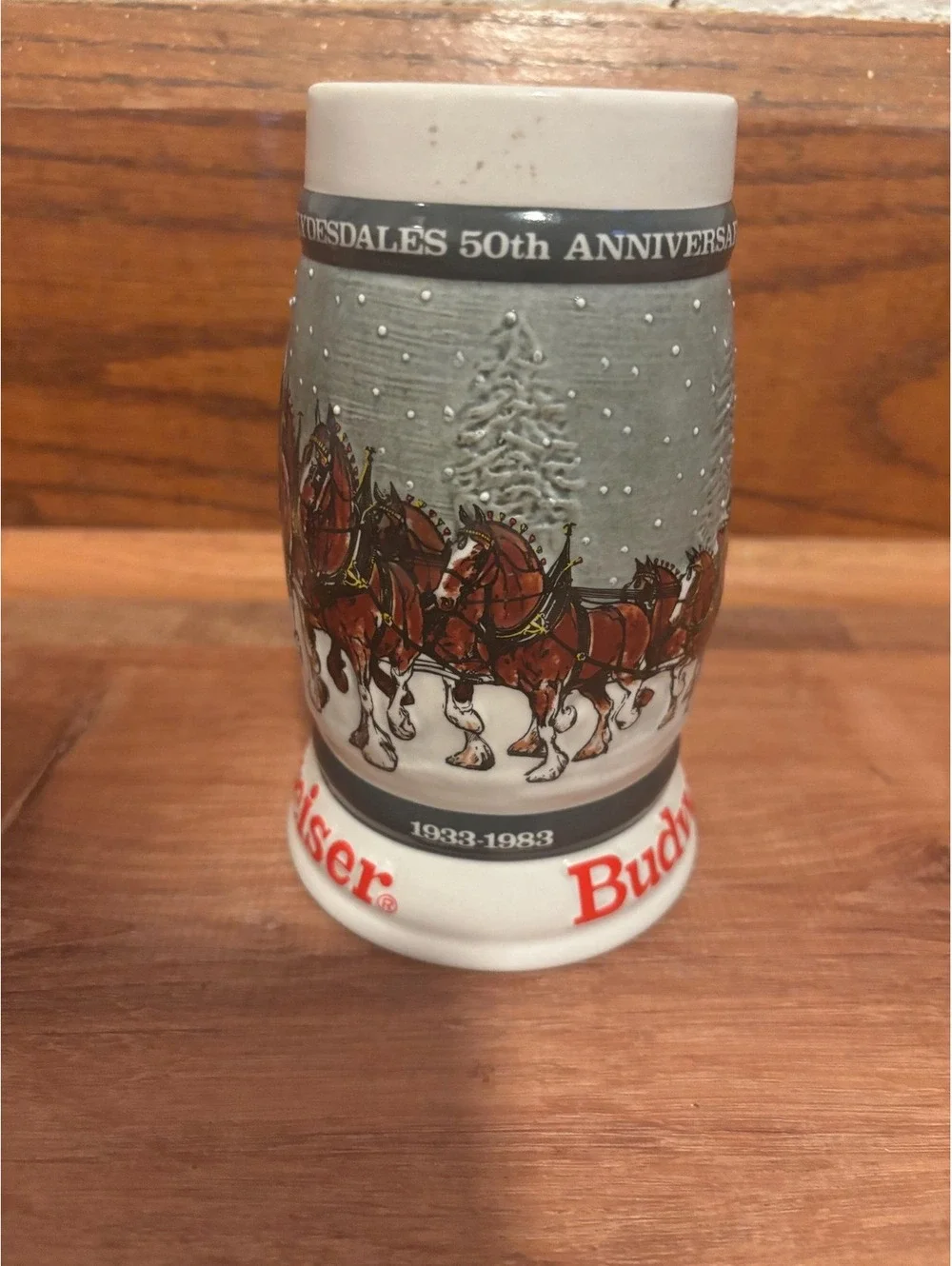 Budweiser Holiday Clydesdales 50th Anniversary  Beer Stein EUC